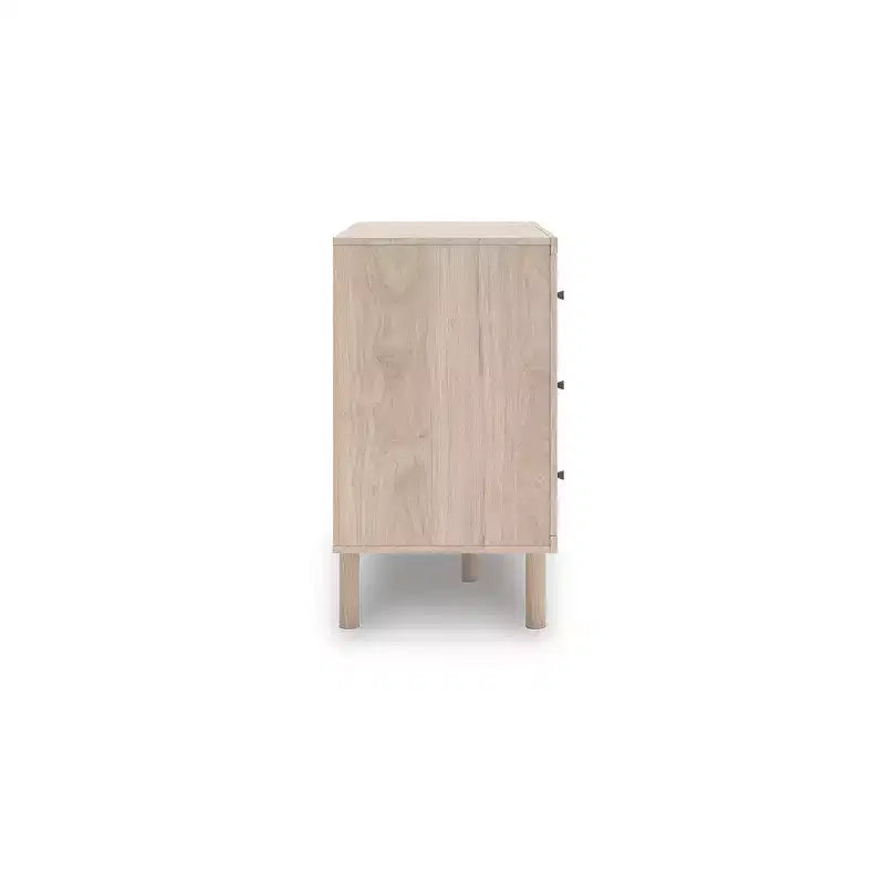 Commode 6 tiroirs Signature Design by Ashley Birkmore, finition chêne clair avec accents floraux, couleur havane