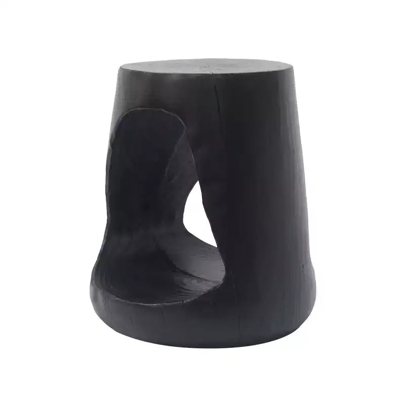 Table d'appoint évidée, texture aspect bois, coloris noir