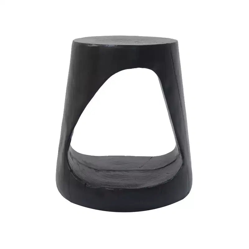 Table d'appoint évidée, texture aspect bois, coloris noir