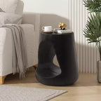 Hollow Side Table, Wood-like texture, Black Color