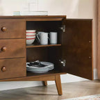 Buffet de rangement en bois GDFStudio Sigrid Mid Century Modern 47,3 avec 2 portes et 3 tiroirs