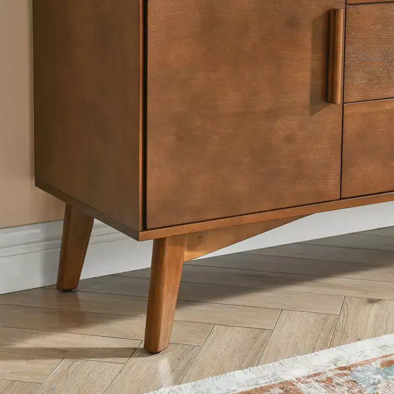 Buffet de rangement en bois GDFStudio Sigrid Mid Century Modern 47,3 avec 2 portes et 3 tiroirs