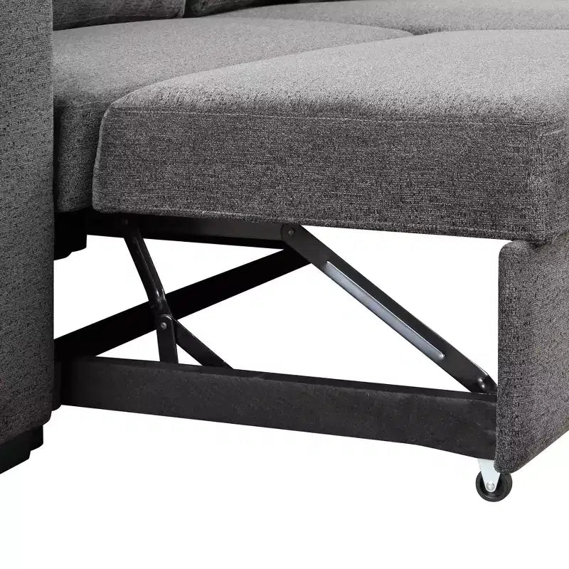 Canapé d'angle convertible réversible en L avec chaise longue de rangement, étagère latérale et 2 tabourets – Canapé-lit gigogne pour salon
