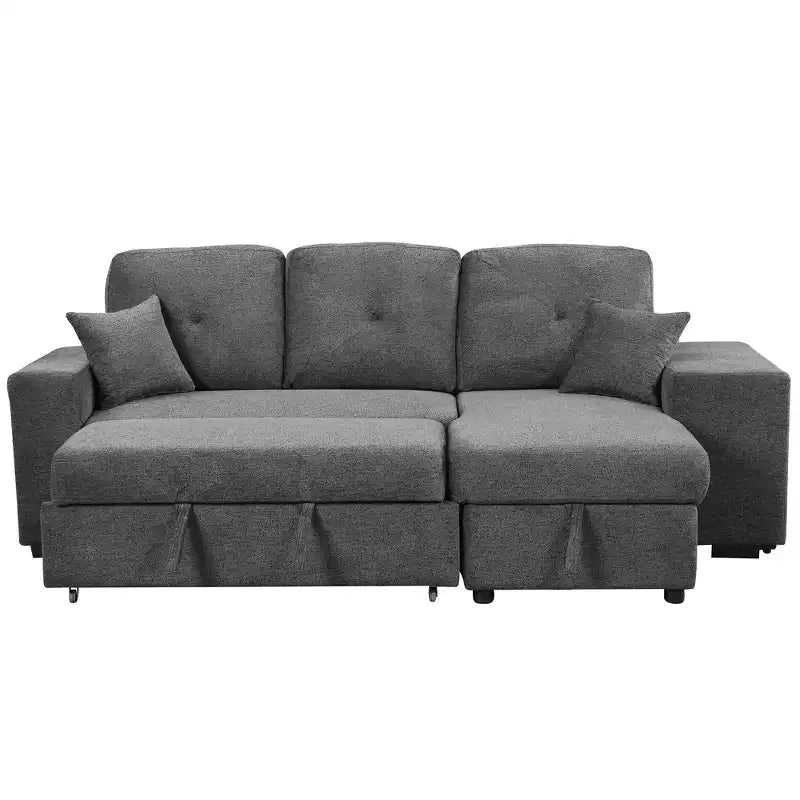 Canapé d'angle convertible réversible en L avec chaise longue de rangement, étagère latérale et 2 tabourets – Canapé-lit gigogne pour salon