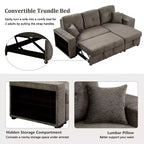 Canapé d'angle convertible réversible en L avec chaise longue de rangement, étagère latérale et 2 tabourets – Canapé-lit gigogne pour salon