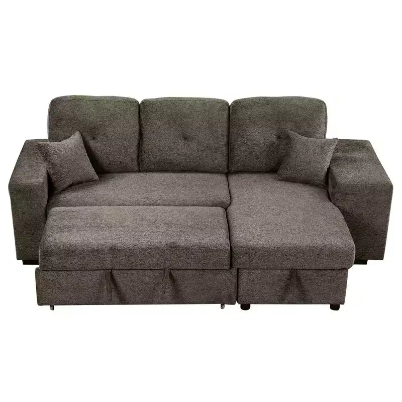 Canapé d'angle convertible réversible en L avec chaise longue de rangement, étagère latérale et 2 tabourets – Canapé-lit gigogne pour salon