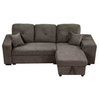 Canapé d'angle convertible réversible en L avec chaise longue de rangement, étagère latérale et 2 tabourets – Canapé-lit gigogne pour salon