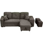 Canapé d'angle convertible réversible en L avec chaise longue de rangement, étagère latérale et 2 tabourets – Canapé-lit gigogne pour salon