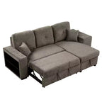 Canapé d'angle convertible réversible en L avec chaise longue de rangement, étagère latérale et 2 tabourets – Canapé-lit gigogne pour salon