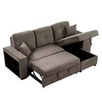 Canapé d'angle convertible réversible en L avec chaise longue de rangement, étagère latérale et 2 tabourets – Canapé-lit gigogne pour salon