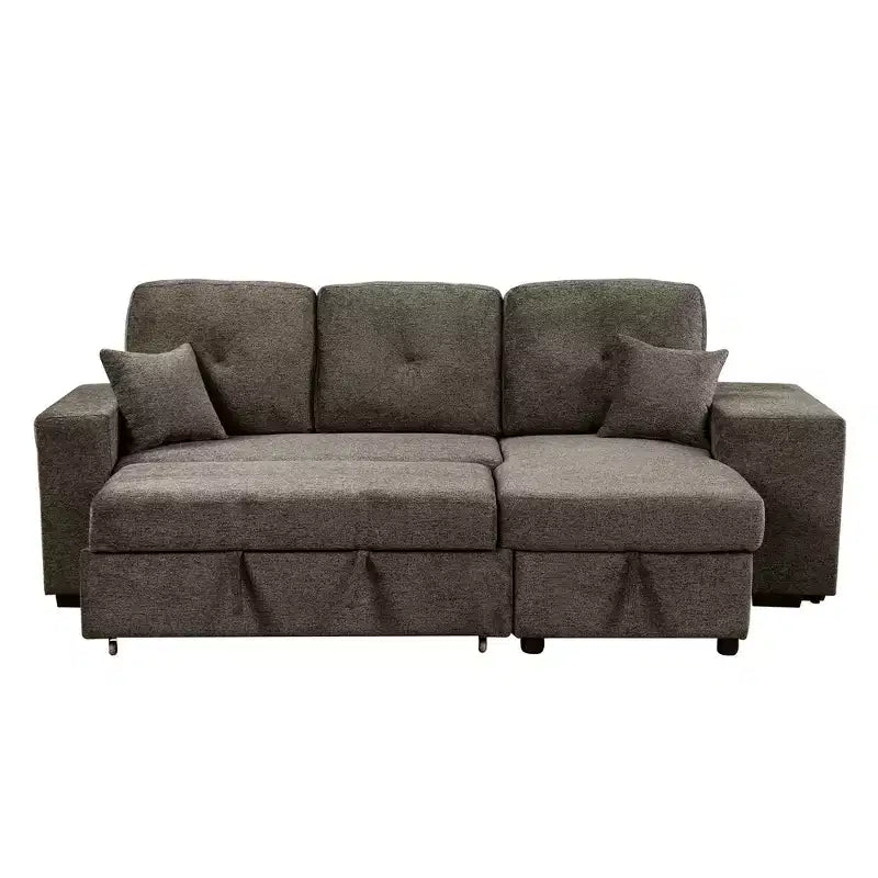 Canapé d'angle convertible réversible en L avec chaise longue de rangement, étagère latérale et 2 tabourets – Canapé-lit gigogne pour salon