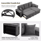 Canapé d'angle convertible réversible en L avec chaise longue de rangement, étagère latérale et 2 tabourets – Canapé-lit gigogne pour salon