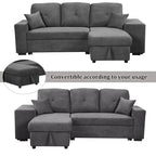 Canapé d'angle convertible réversible en L avec chaise longue de rangement, étagère latérale et 2 tabourets – Canapé-lit gigogne pour salon