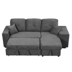 Canapé d'angle convertible réversible en L avec chaise longue de rangement, étagère latérale et 2 tabourets – Canapé-lit gigogne pour salon