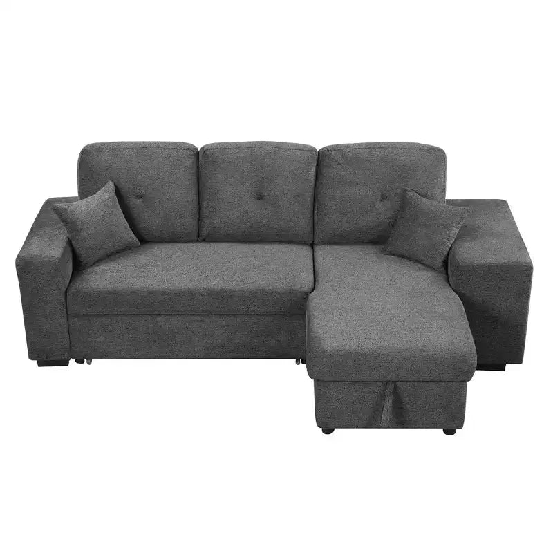 Canapé d'angle convertible réversible en L avec chaise longue de rangement, étagère latérale et 2 tabourets – Canapé-lit gigogne pour salon