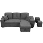 Canapé d'angle convertible réversible en L avec chaise longue de rangement, étagère latérale et 2 tabourets – Canapé-lit gigogne pour salon