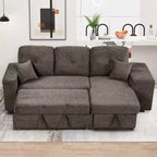 Canapé d'angle convertible réversible en L avec chaise longue de rangement, étagère latérale et 2 tabourets – Canapé-lit gigogne pour salon