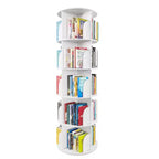 Rotating Bookshelf, Vertical 360 Spinning Shelf Organizer, Space-Saving Round Tower, White-SpaceAid