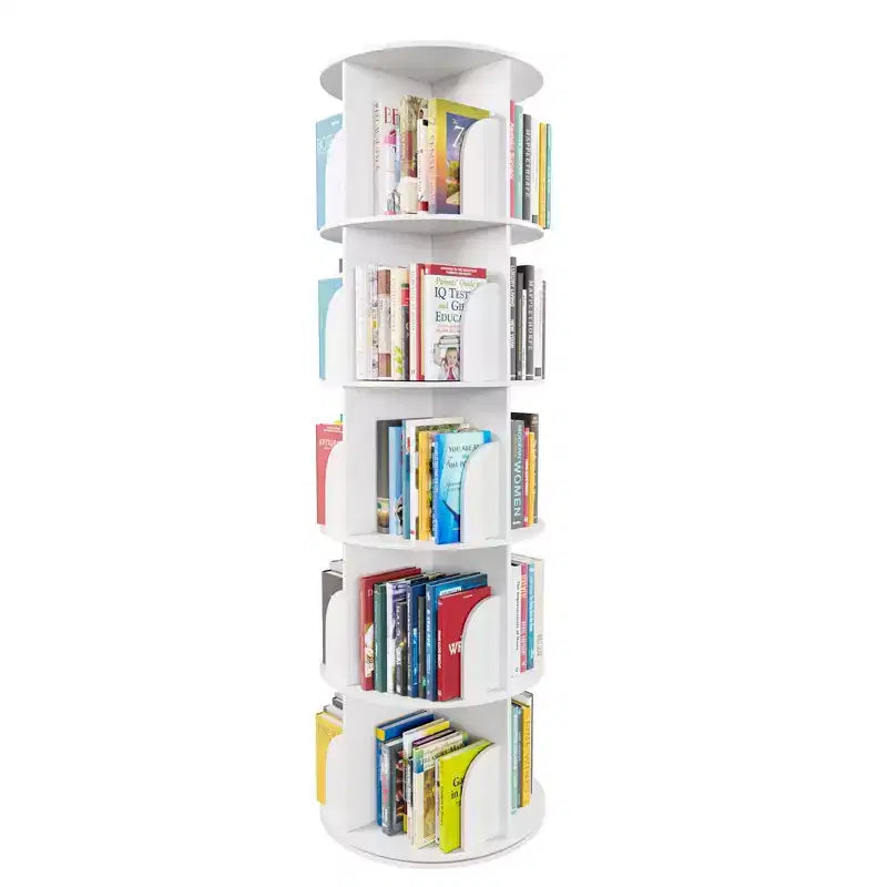 Rotating Bookshelf, Vertical 360 Spinning Shelf Organizer, Space-Saving Round Tower, White-SpaceAid