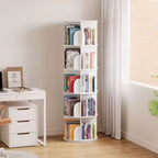 Étagère à Livres Rotative, Organiseur Vertical à 360°, Tour Ronde Gain de Place, Blanc-SpaceAid