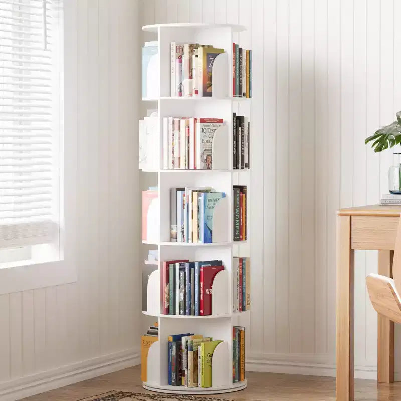 Étagère à Livres Rotative, Organiseur Vertical à 360°, Tour Ronde Gain de Place, Blanc-SpaceAid