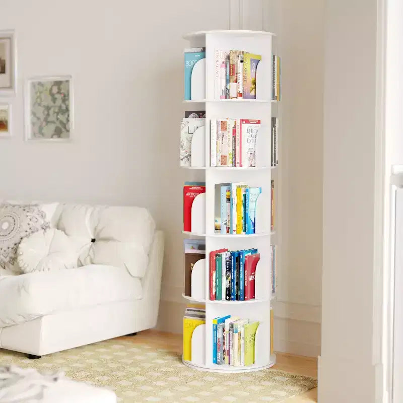 Étagère à Livres Rotative, Organiseur Vertical à 360°, Tour Ronde Gain de Place, Blanc-SpaceAid