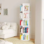 Étagère à Livres Rotative, Organiseur Vertical à 360°, Tour Ronde Gain de Place, Blanc-SpaceAid