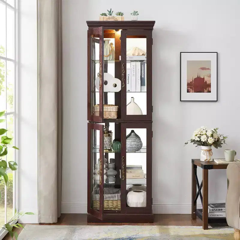 Meuble d'exposition en verre éclairé Vatros, vitrine, armoire de rangement en verre