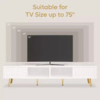 Meuble TV moderne Bestier 71 pour téléviseur 75/80 pouces avec portes coulissantes cannelées, centre de divertissement haute brillance avec rangement pour salon, gestion des câbles