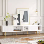 Meuble TV moderne Bestier 71 pour téléviseur 75/80 pouces avec portes coulissantes cannelées, centre de divertissement haute brillance avec rangement pour salon, gestion des câbles