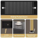 Meuble TV moderne Bestier 71 pour téléviseur 75/80 pouces avec portes coulissantes cannelées, centre de divertissement haute brillance avec rangement pour salon, gestion des câbles