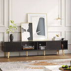 Meuble TV moderne Bestier 71 pour téléviseur 75/80 pouces avec portes coulissantes cannelées, centre de divertissement haute brillance avec rangement pour salon, gestion des câbles