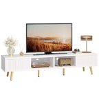 Meuble TV moderne Bestier 71 pour téléviseur 75/80 pouces avec portes coulissantes cannelées, centre de divertissement haute brillance avec rangement pour salon, gestion des câbles