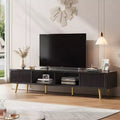 Bestier 71 Modern TV Stand for 75/80 inch TV with Fluted Sliding Doors, High Gloss Entertainment Center with Storage for Living Room, Cord Management