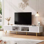 Meuble TV moderne Bestier 71 pour téléviseur 75/80 pouces avec portes coulissantes cannelées, centre de divertissement haute brillance avec rangement pour salon, gestion des câbles