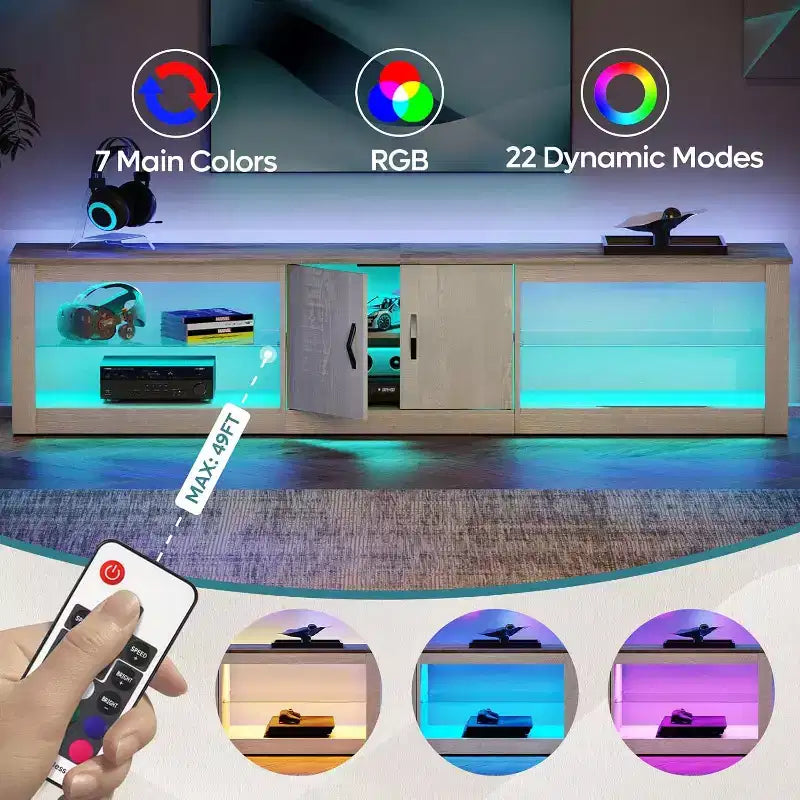 Meuble TV Bestier 70'' avec LED pour téléviseurs jusqu'à 75'', meuble de divertissement pour salon