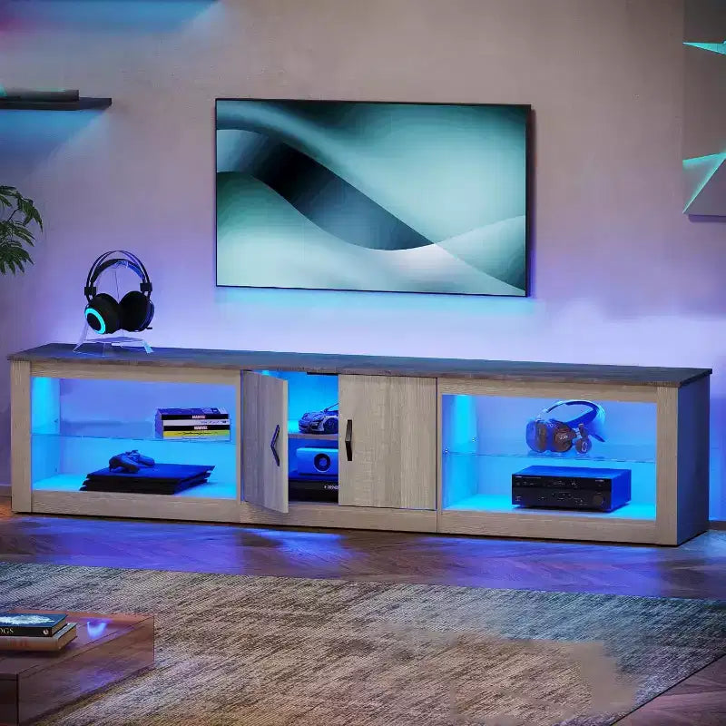 Meuble TV Bestier 70'' avec LED pour téléviseurs jusqu'à 75'', meuble de divertissement pour salon