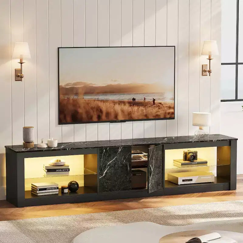 Meuble TV Bestier 70'' avec LED pour téléviseurs jusqu'à 75'', meuble de divertissement pour salon