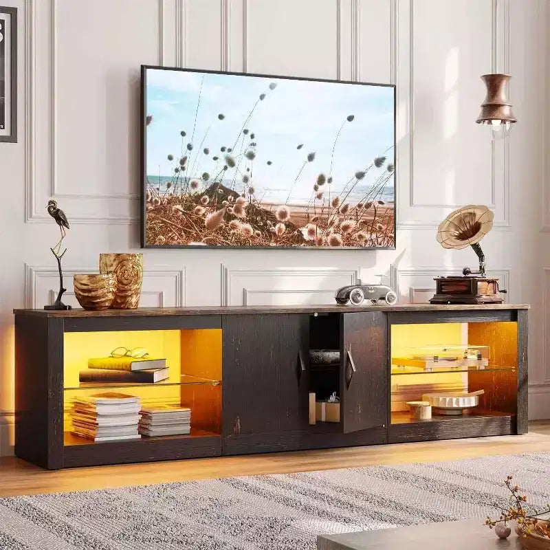 Meuble TV Bestier 70'' avec LED pour téléviseurs jusqu'à 75'', meuble de divertissement pour salon
