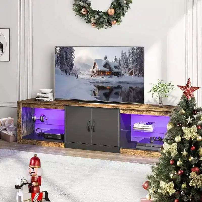 Meuble TV Bestier 70'' avec LED pour téléviseurs jusqu'à 75'', meuble de divertissement pour salon