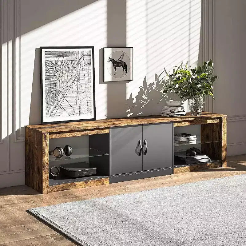 Meuble TV Bestier 70'' avec LED pour téléviseurs jusqu'à 75'', meuble de divertissement pour salon
