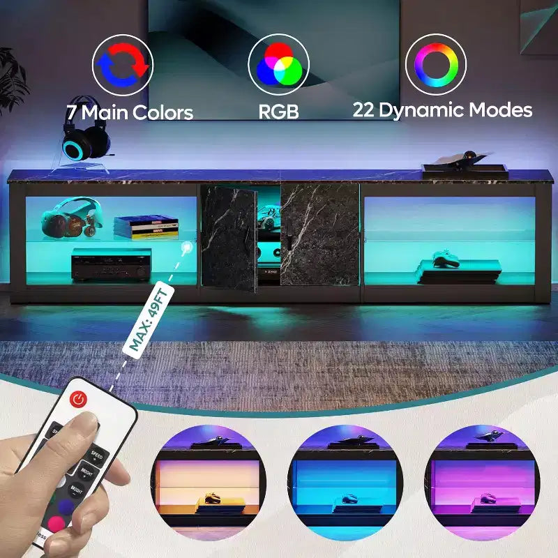 Meuble TV Bestier 70'' avec LED pour téléviseurs jusqu'à 75'', meuble de divertissement pour salon