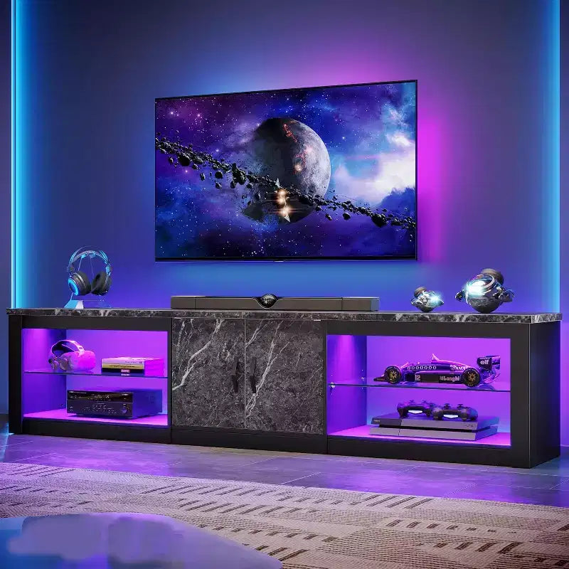 Meuble TV Bestier 70'' avec LED pour téléviseurs jusqu'à 75'', meuble de divertissement pour salon