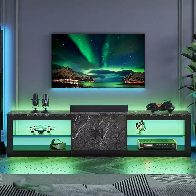 Meuble TV Bestier 70'' avec LED pour téléviseurs jusqu'à 75'', meuble de divertissement pour salon