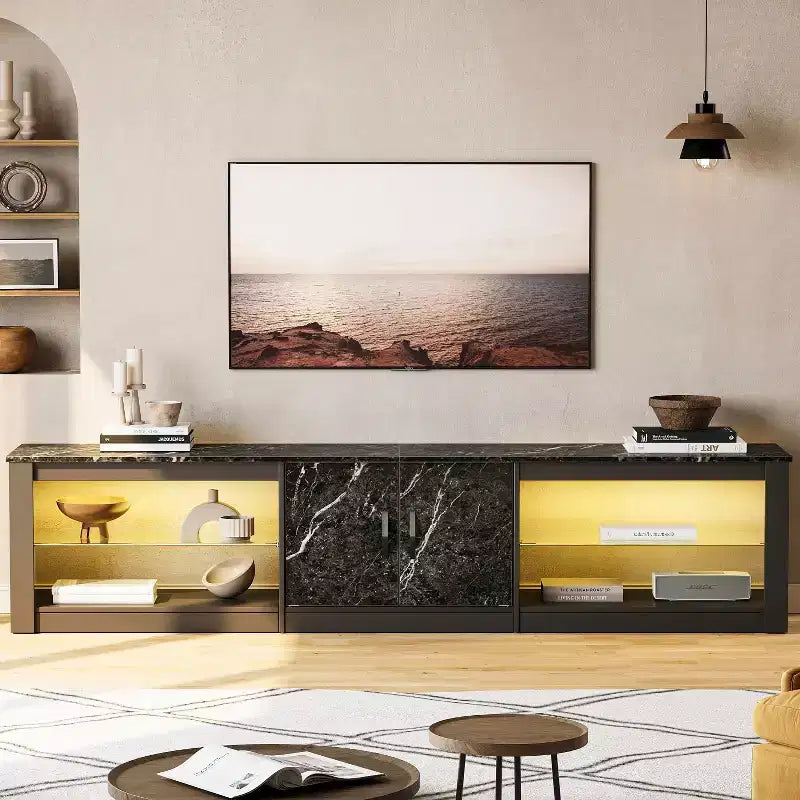 Meuble TV Bestier 70'' avec LED pour téléviseurs jusqu'à 75'', meuble de divertissement pour salon