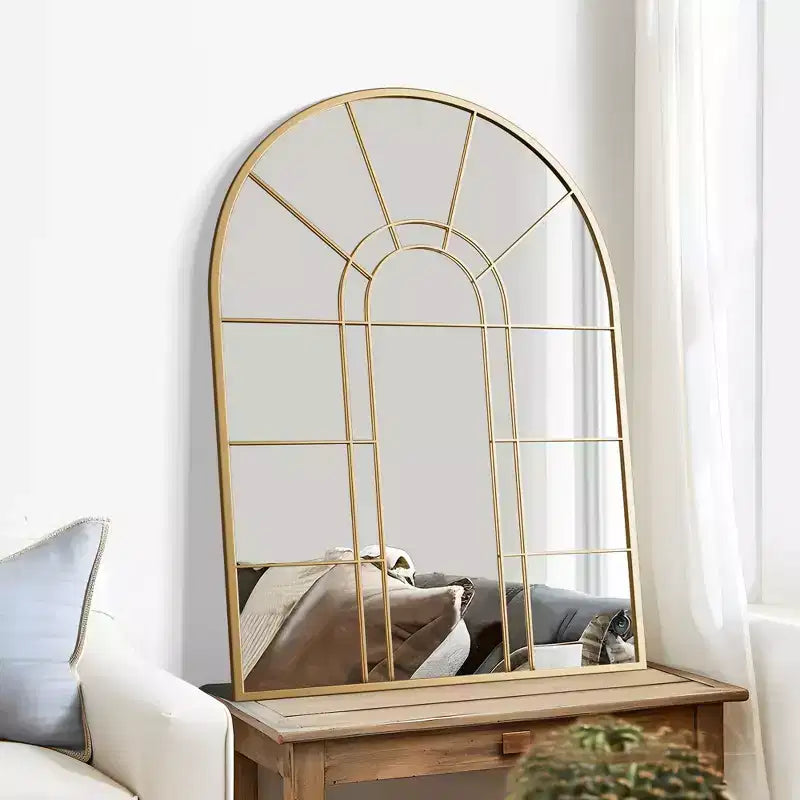 Miroir Mural Doré avec Double Arc à Angle Droit, Design en Fer Forgé