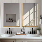 Miroir rectangulaire sophistiqué en aluminium doré de 91 cm avec cadre fin, angles droits, profondeur de 1,5 cm (double face)