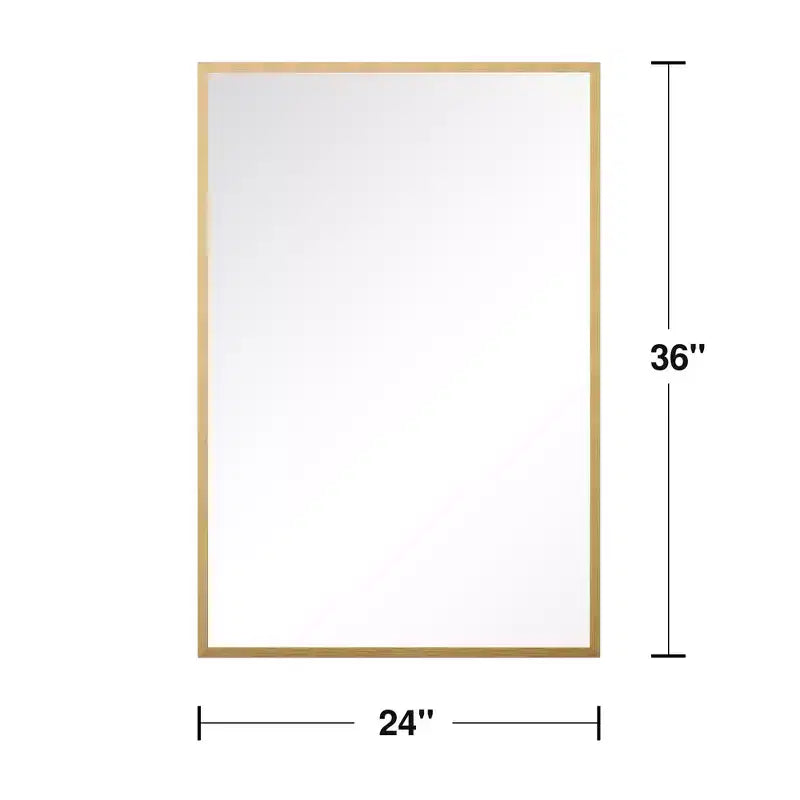 Miroir rectangulaire sophistiqué en aluminium doré de 91 cm avec cadre fin, angles droits, profondeur de 1,5 cm (double face)