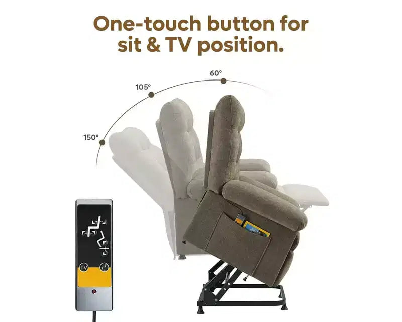 Fauteuil inclinable électrique Bestier Power Lift pour personnes âgées, inclinable électrique à angle réglable avec triple moteur, pochette latérale et fauteuil inclinable doux pour salon et chambre à coucher