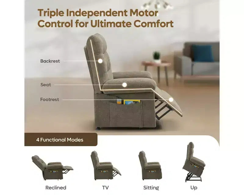 Fauteuil inclinable électrique Bestier Power Lift pour personnes âgées, inclinable électrique à angle réglable avec triple moteur, pochette latérale et fauteuil inclinable doux pour salon et chambre à coucher